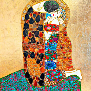 Schilderij getiteld "KISS GUSTAV KLIMT,…" door Irina Bast, Origineel Kunstwerk, Acryl Gemonteerd op Frame voor houten branca…
