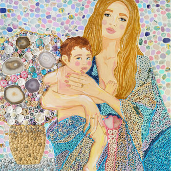 Pittura intitolato "MOTHER AND CHILD /…" da Irina Bast, Opera d'arte originale, Pietra Montato su Telaio per barella in legno