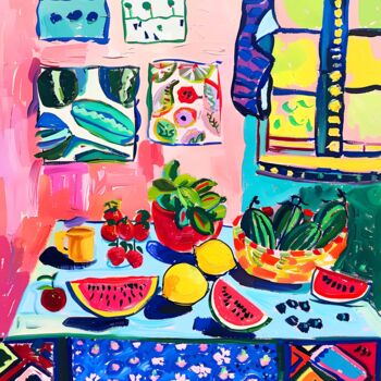 Printmaking titled "Vivid still life wi…" by Irina Bast, Original Artwork, Digital Print Mounted on Wood Stretcher frame