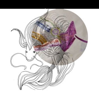 Disegno intitolato "Fish Soul" da Irina Kromm, Opera d'arte originale, Penna gel