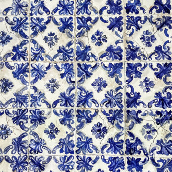 Pintura intitulada "Blue Azulejo Tiles" por Irina Kurganskaya, Obras de arte originais, Aquarela