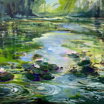 Pintura intitulada "Summer pond" por Irina Laube, Obras de arte originais, Acrílico