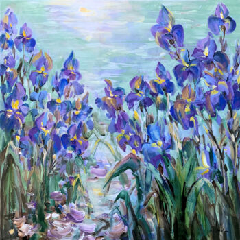 Pittura intitolato "Blue irises III" da Irina Laube, Opera d'arte originale, Acrilico