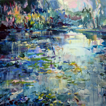 Malerei mit dem Titel "At the pond" von Irina Laube, Original-Kunstwerk, Acryl