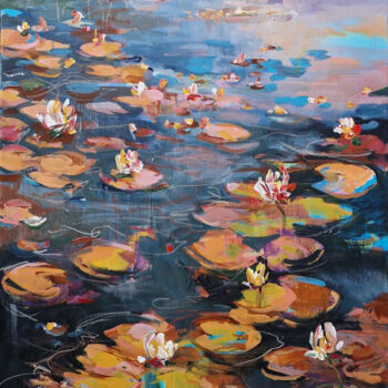 Painting titled "Bloomimn pond" by Irina Laube, Original Artwork, Acrylic
