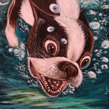 Ζωγραφική με τίτλο "French bulldog divi…" από Irina Minevich, Αυθεντικά έργα τέχνης, Λάδι