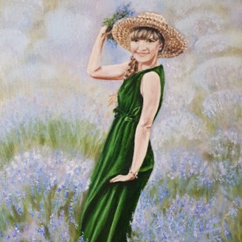 Painting titled "Girl on a lavender…" by Irina Oleynik, Original Artwork, Oil