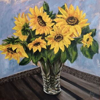 Pintura intitulada "Sunflowers in a vas…" por Irina Oleynik, Obras de arte originais, Óleo