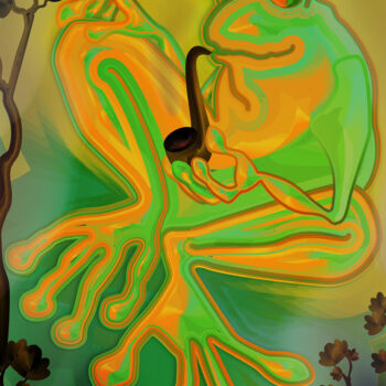 「Frog with pipe」というタイトルのデジタルアーツ Ирина Рыжкова (Ira Go)によって, オリジナルのアートワーク, 2Dデジタルワーク