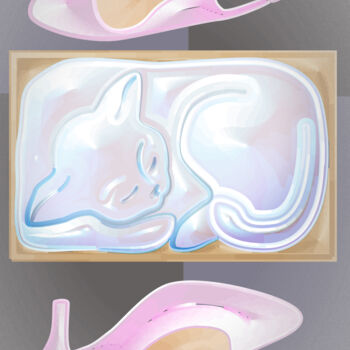 「White cat sleeps in…」というタイトルのデジタルアーツ Ирина Рыжкова (Ira Go)によって, オリジナルのアートワーク, 2Dデジタルワーク
