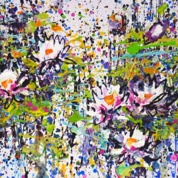 Ζωγραφική με τίτλο "Water Lilies 3." από Irina Sidorovich, Αυθεντικά έργα τέχνης, Ακρυλικό Τοποθετήθηκε στο Χαρτόνι