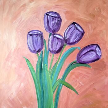 제목이 "Тюльпаны. Цветы вес…"인 미술작품 Irina Voloshina로, 원작, 기름 나무 들것 프레임에 장착됨