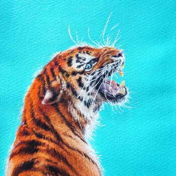 Pittura intitolato "RED TIGER" da Irina Zagibalova, Opera d'arte originale, Acquarello