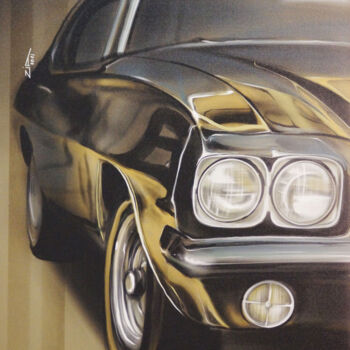「Pontiac GTO」というタイトルのデジタルアーツ Irina Ziborovaによって, オリジナルのアートワーク, デジタル絵画 ウッドストレッチャーフレームにマウント