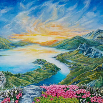 Painting titled "Road to the sun" by Hvalina Irina, Original Artwork, Oil Mounted on Wood Stretcher frame