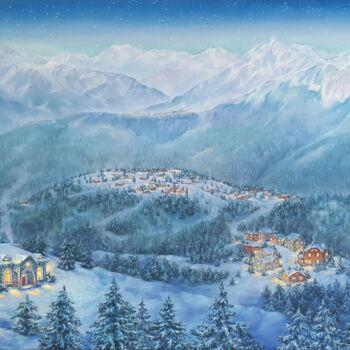 Painting titled "Winter evening" by Hvalina Irina, Original Artwork, Oil