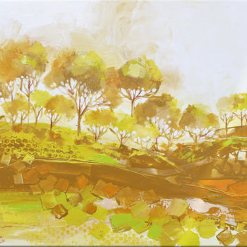 Pintura titulada "Golden Landscape 2" por Irina Rumyantseva, Obra de arte original, Acrílico Montado en Bastidor de camilla…