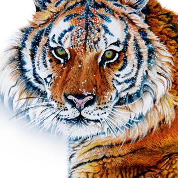 Pintura intitulada "Tiger Big cat water…" por Irinjoyart, Obras de arte originais, Aquarela
