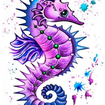 Painting titled "Sea horse watercolo…" by Irinjoyart, Original Artwork, Watercolor