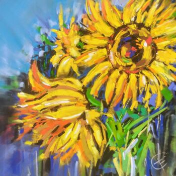 Painting titled "GIRASOLI" by Fabrizio Cancelliere, Original Artwork, Pastel Mounted on Other rigid panel