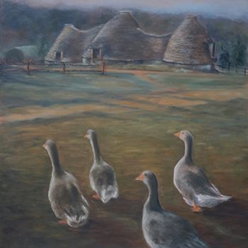 Painting titled "En Périgord noir" by Irwine B., Original Artwork, Oil