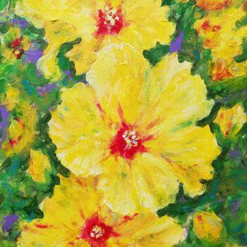 Painting titled "Yellow Hibiscus" by Iryna Fedarava, Original Artwork, Acrylic