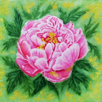 Painting titled "Pink Peony" by Iryna Fedarava, Original Artwork, Watercolor