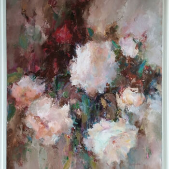 Painting titled "Murmure Floral" by Iryna Malynovska, Original Artwork, Oil Mounted on Wood Stretcher frame