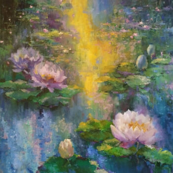 Painting titled "Rayons de Lumière s…" by Iryna Malynovska, Original Artwork, Oil Mounted on Wood Stretcher frame