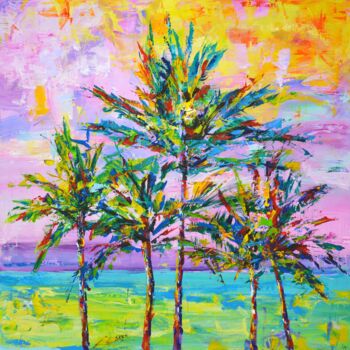 Картина под названием "California palms 2" - Iryna Kastsova, Подлинное произведение искусства, Акрил Установлен на Деревянна…