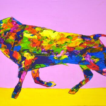 Painting titled "Bull" by Iryna Kastsova, Original Artwork, Acrylic Mounted on Wood Stretcher frame