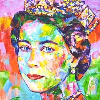 Malerei mit dem Titel "Queen Elizabeth II(…" von Iryna Kastsova, Original-Kunstwerk, Acryl Auf Keilrahmen aus Holz montiert