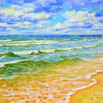 Peinture intitulée "Sea. Yachts. Beach." par Iryna Kastsova, Œuvre d'art originale, Huile Monté sur Châssis en bois