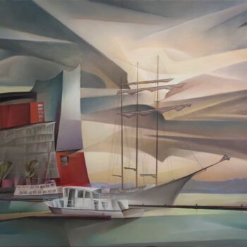 Pintura titulada "In The Port Of Hamb…" por Isaac Feldman, Obra de arte original, Oleo Montado en Bastidor de camilla de mad…