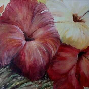 Pintura intitulada "Hibiscos II" por Isabel Alfarrobinha, Obras de arte originais, Óleo