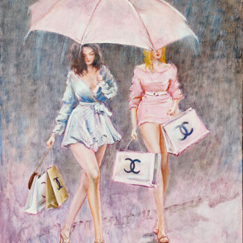 Painting titled "Shopping chez Chanel" by Isabel Mahe, Original Artwork, Oil Mounted on Wood Stretcher frame