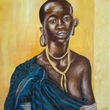 Painting titled "L'Africaine" by Isabelle Blanc, Original Artwork, Acrylic Mounted on Wood Stretcher frame