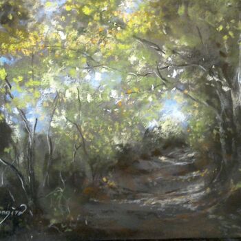 Drawing titled "Chemin forestier" by Isabelle Derangere, Original Artwork, Pastel