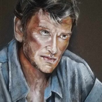 Zeichnungen mit dem Titel "Johnny Hallyday 1992" von Isabelle Derangere, Original-Kunstwerk, Pastell