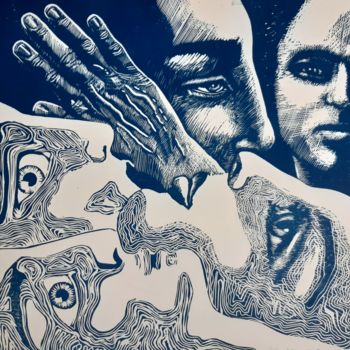 Druckgrafik mit dem Titel "Coexistence 2" von Isabelle Desaulty, Original-Kunstwerk, Linoldrucke