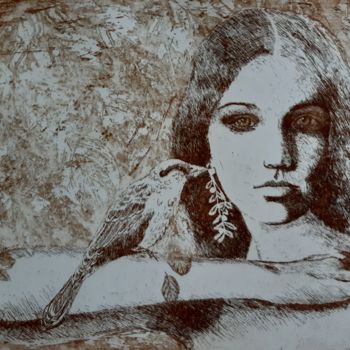 Druckgrafik mit dem Titel "Déméter" von Isabelle Desaulty, Original-Kunstwerk, Radierung