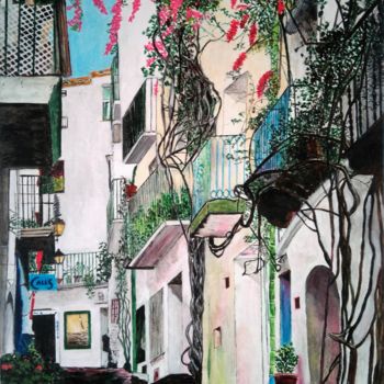 Schilderij getiteld "Rue des bougainvill…" door Isabelle Lucas, Origineel Kunstwerk, Olie