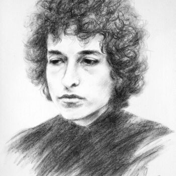 Drawing titled "Bob Dylan" by Isabelle Milloz, Original Artwork, Charcoal