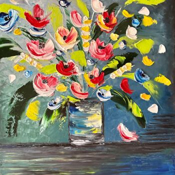 Ζωγραφική με τίτλο "Bouquet floral" από Isabelle Romand, Αυθεντικά έργα τέχνης, Λάδι