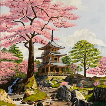 Peinture intitulée "Paysage Asiatique" par Isabelle Tysiac, Œuvre d'art originale, Acrylique Monté sur Châssis en bois