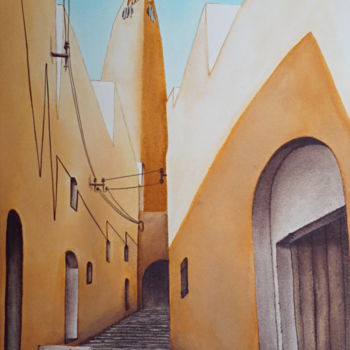 Painting titled "Ruelle à Ghardaïa -…" by Isabelle Blanchon, Original Artwork, Ink