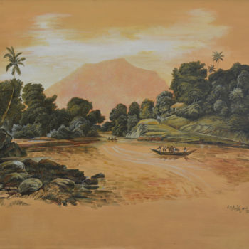 Painting titled "The Golden Lake" by Ishan Senaka Hewage, Original Artwork, Acrylic Mounted on Wood Stretcher frame