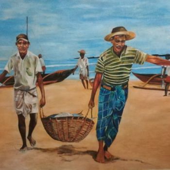 Pittura intitolato "Catch of the Day" da Ishan Senaka Hewage, Opera d'arte originale, Acrilico Montato su Telaio per barella…