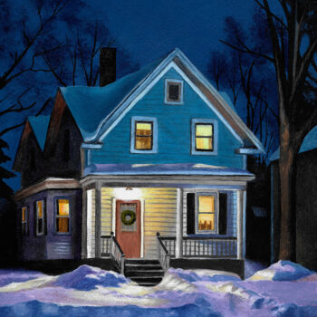 「December Night」というタイトルの絵画 Isobel Hamiltonによって, オリジナルのアートワーク, アクリル ウッドパネルにマウント