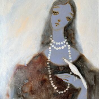 Schilderij getiteld "Mom's beads" door Isolde Pavlovskaya, Origineel Kunstwerk, Olie Gemonteerd op Karton